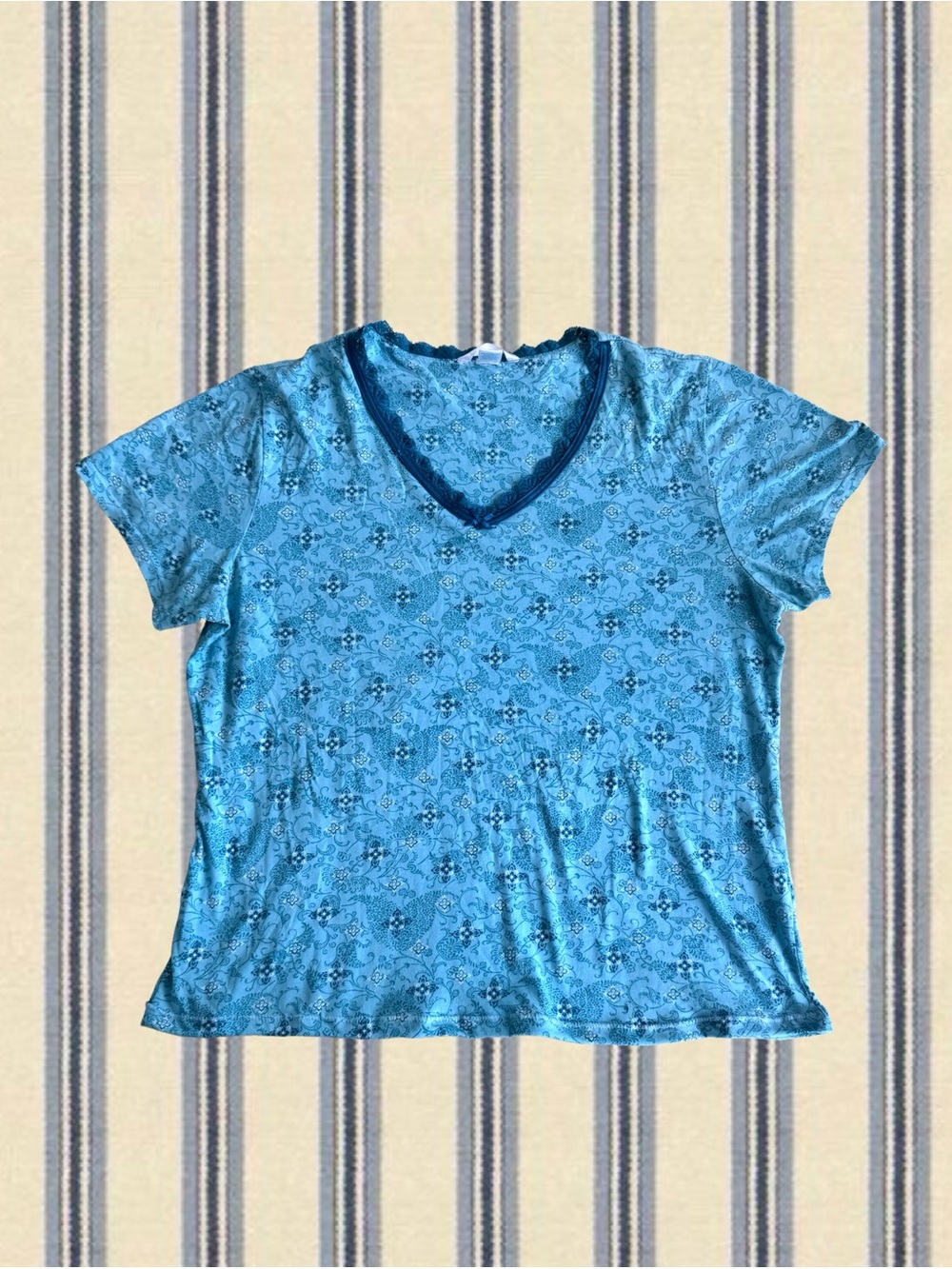Dockers Blue V-Neck Short Sleeve Floral Print Tee